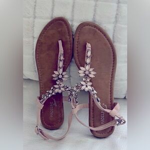 Madeline Stuart Pink and Brown Sandals with Crystal Embellishments NWOT